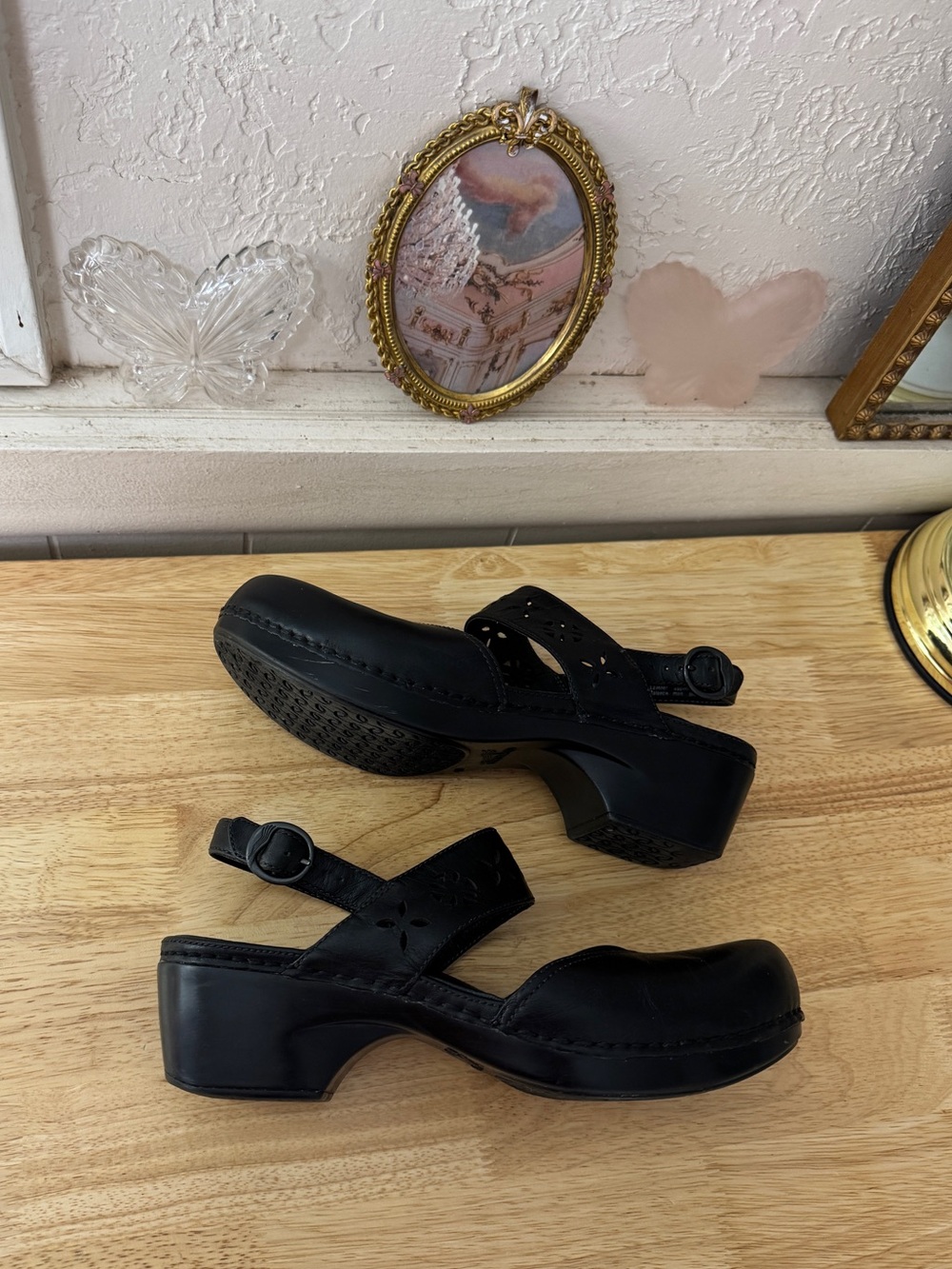 Dansko Black Leather Mary Jane Clog Sandals EU 40 Floral Cutout Comfort Shoes - Picture 10 of 15